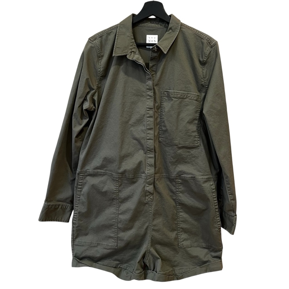 Not Monday Utility Pocket Short Romper Olive Green Size Large Spring Casual